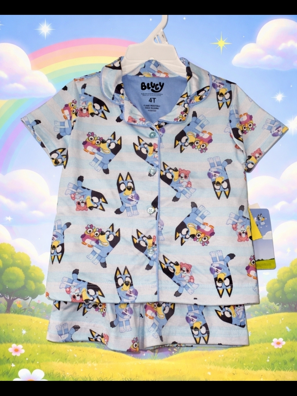 Blue 'Bluey' Short Sleeve Pajama Set for Kids - 4T